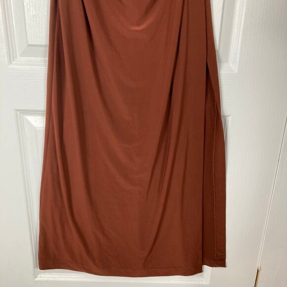 NWOT BEN DE LISI Dress US 6 Black Maxi Boat-Neck Cross Ruch Slit Side Stretch - Picture 7 of 14